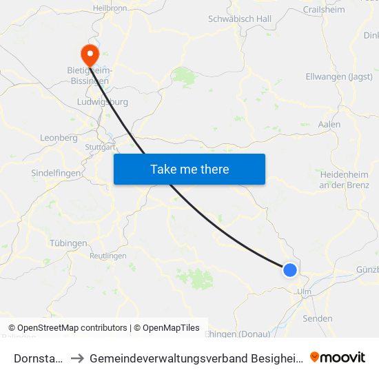 Dornstadt to Gemeindeverwaltungsverband Besigheim map