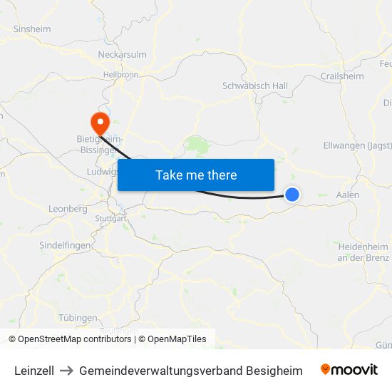 Leinzell to Gemeindeverwaltungsverband Besigheim map