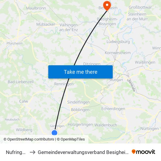 Nufringen to Gemeindeverwaltungsverband Besigheim map