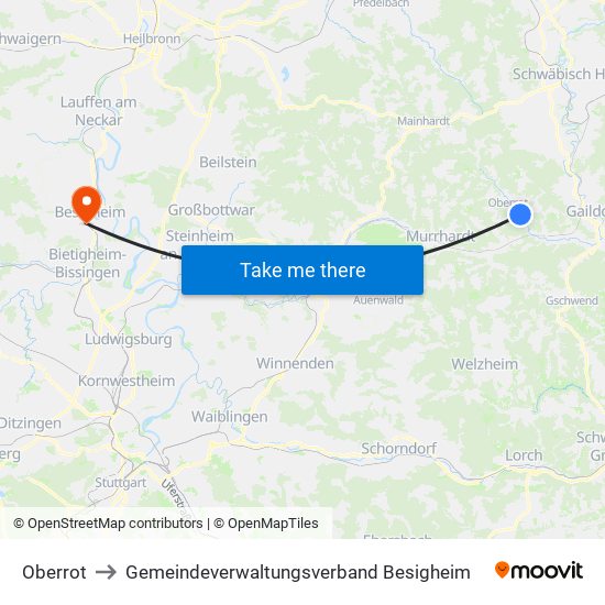 Oberrot to Gemeindeverwaltungsverband Besigheim map