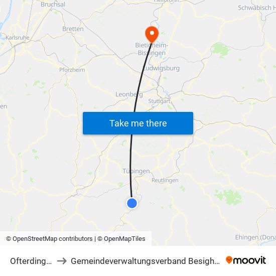 Ofterdingen to Gemeindeverwaltungsverband Besigheim map