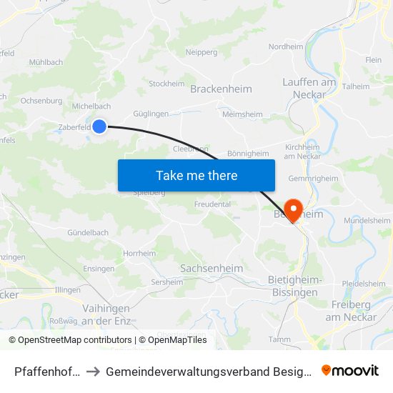 Pfaffenhofen to Gemeindeverwaltungsverband Besigheim map