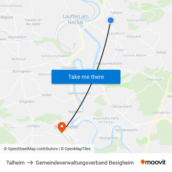 Talheim to Gemeindeverwaltungsverband Besigheim map