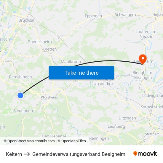 Keltern to Gemeindeverwaltungsverband Besigheim map