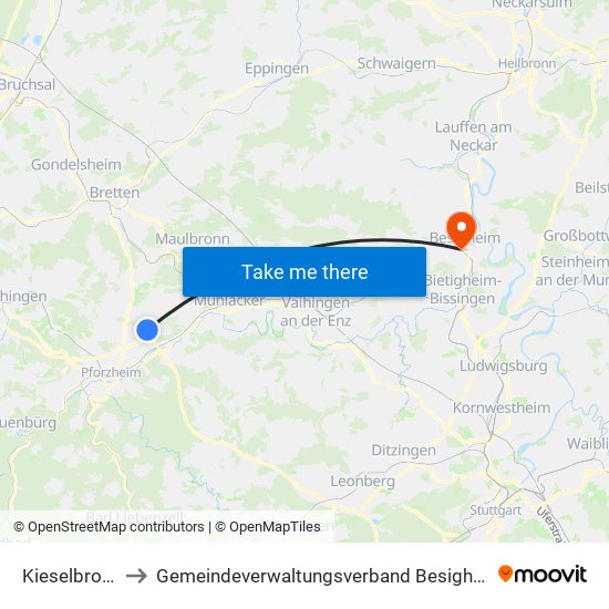 Kieselbronn to Gemeindeverwaltungsverband Besigheim map
