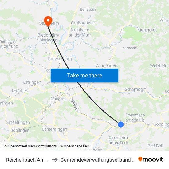 Reichenbach An Der Fils to Gemeindeverwaltungsverband Besigheim map