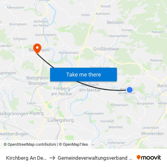 Kirchberg An Der Murr to Gemeindeverwaltungsverband Besigheim map