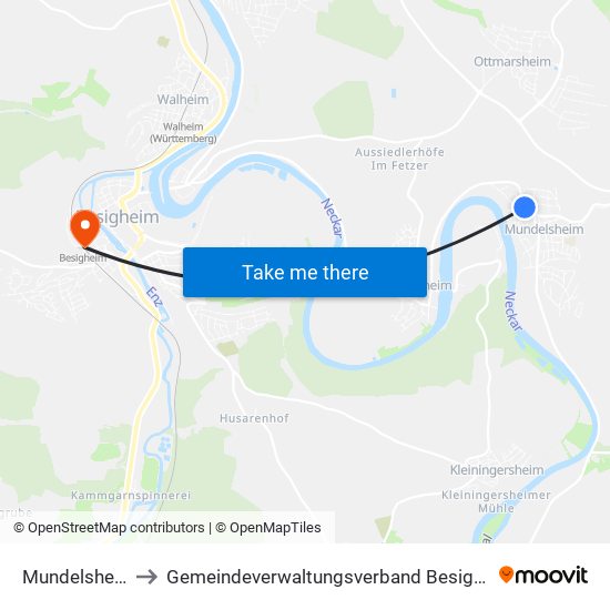Mundelsheim to Gemeindeverwaltungsverband Besigheim map