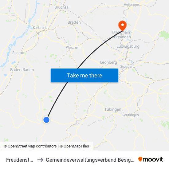 Freudenstadt to Gemeindeverwaltungsverband Besigheim map