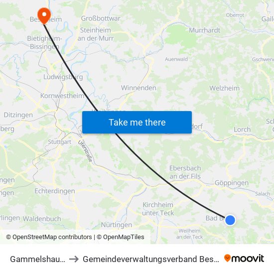 Gammelshausen to Gemeindeverwaltungsverband Besigheim map