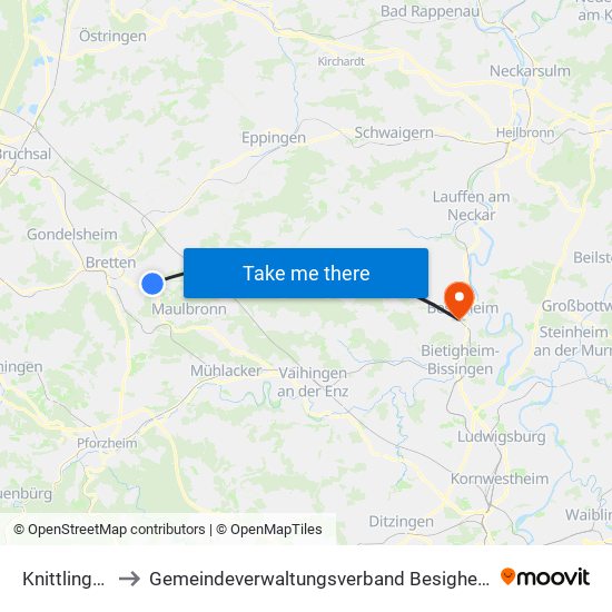 Knittlingen to Gemeindeverwaltungsverband Besigheim map