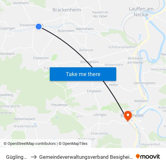 Güglingen to Gemeindeverwaltungsverband Besigheim map
