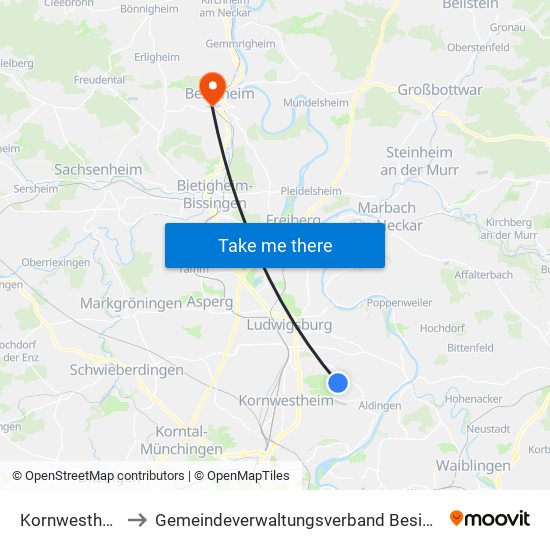 Kornwestheim to Gemeindeverwaltungsverband Besigheim map