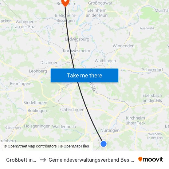Großbettlingen to Gemeindeverwaltungsverband Besigheim map