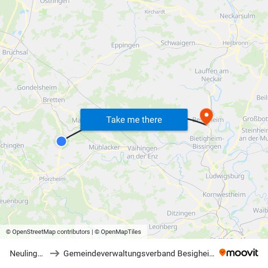 Neulingen to Gemeindeverwaltungsverband Besigheim map