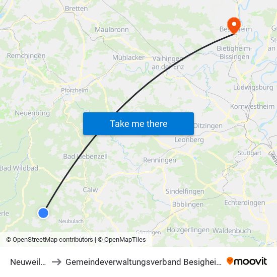Neuweiler to Gemeindeverwaltungsverband Besigheim map