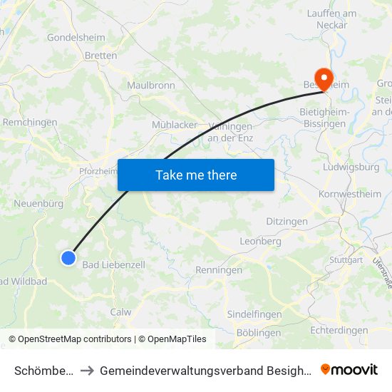 Schömberg to Gemeindeverwaltungsverband Besigheim map