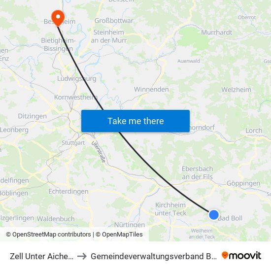 Zell Unter Aichelberg to Gemeindeverwaltungsverband Besigheim map
