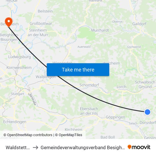 Waldstetten to Gemeindeverwaltungsverband Besigheim map