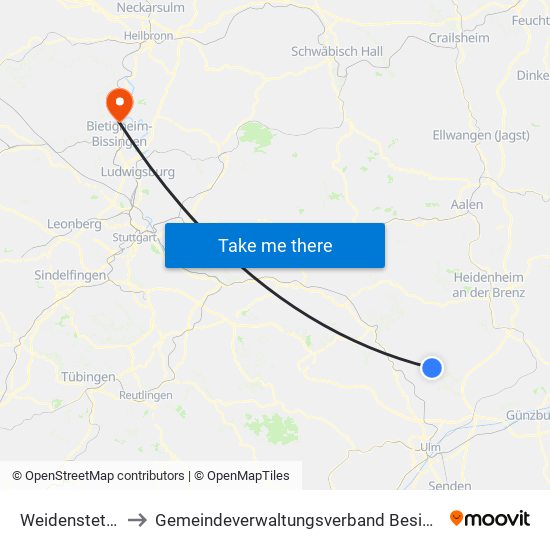 Weidenstetten to Gemeindeverwaltungsverband Besigheim map