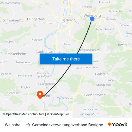 Weinsberg to Gemeindeverwaltungsverband Besigheim map