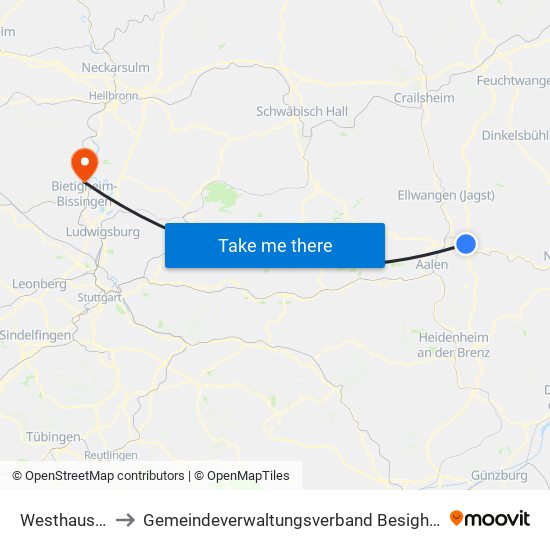 Westhausen to Gemeindeverwaltungsverband Besigheim map