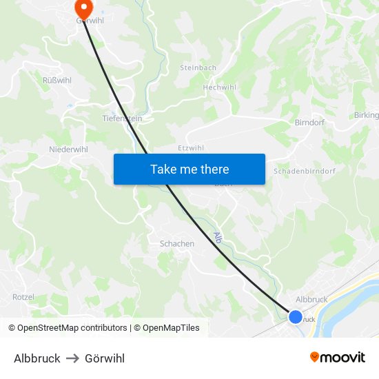 Albbruck to Görwihl map