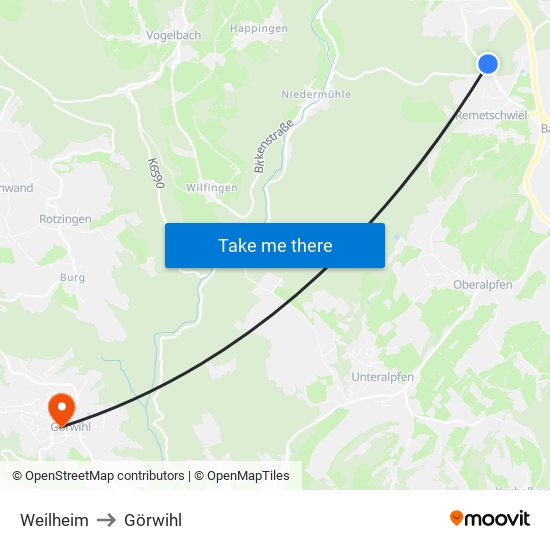 Weilheim to Görwihl map