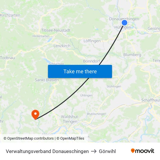 Verwaltungsverband Donaueschingen to Görwihl map