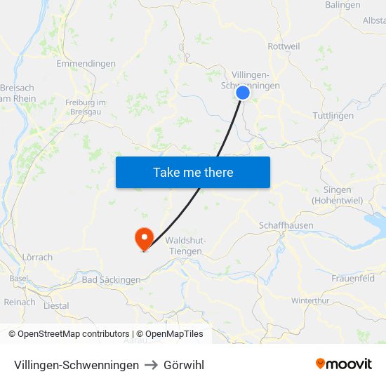 Villingen-Schwenningen to Görwihl map