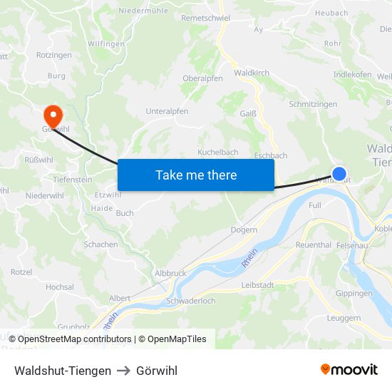 Waldshut-Tiengen to Görwihl map