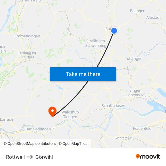 Rottweil to Görwihl map