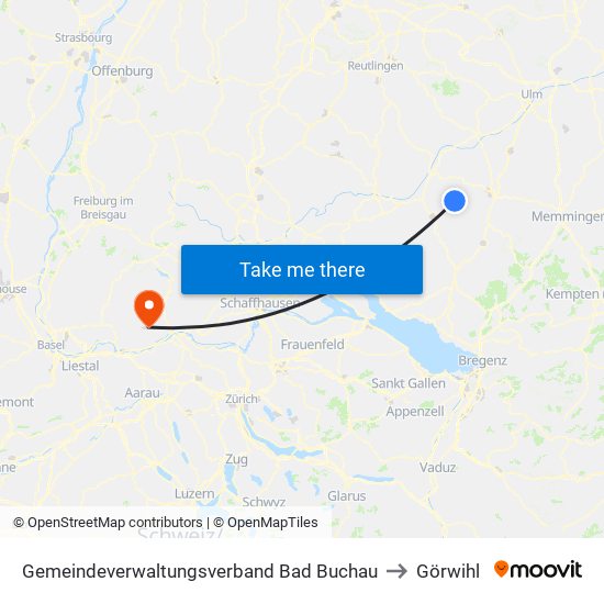Gemeindeverwaltungsverband Bad Buchau to Görwihl map