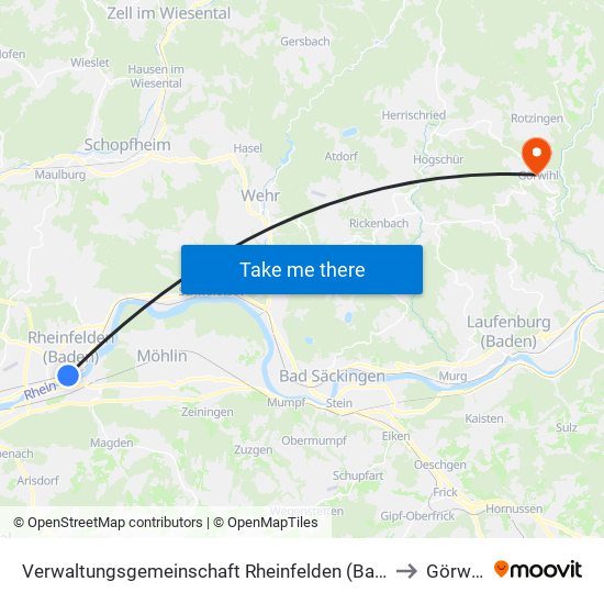 Verwaltungsgemeinschaft Rheinfelden (Baden) to Görwihl map