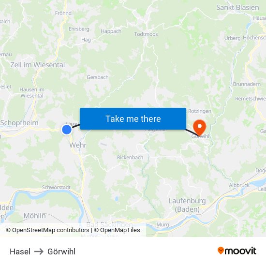 Hasel to Görwihl map