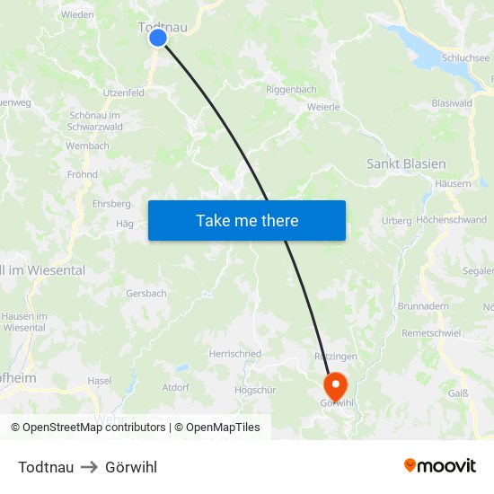 Todtnau to Görwihl map