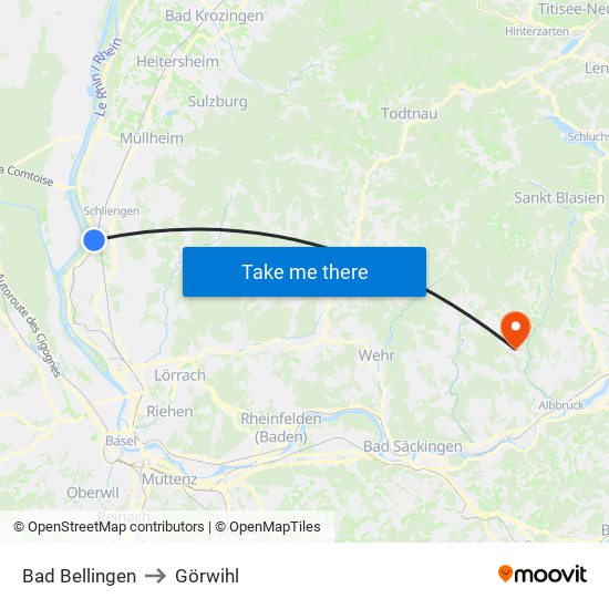 Bad Bellingen to Görwihl map