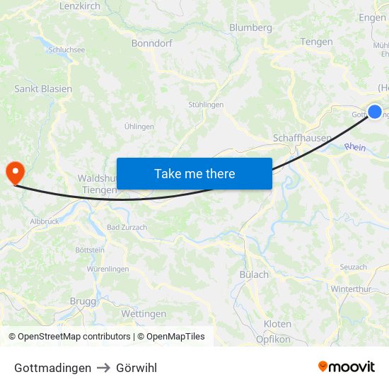 Gottmadingen to Görwihl map