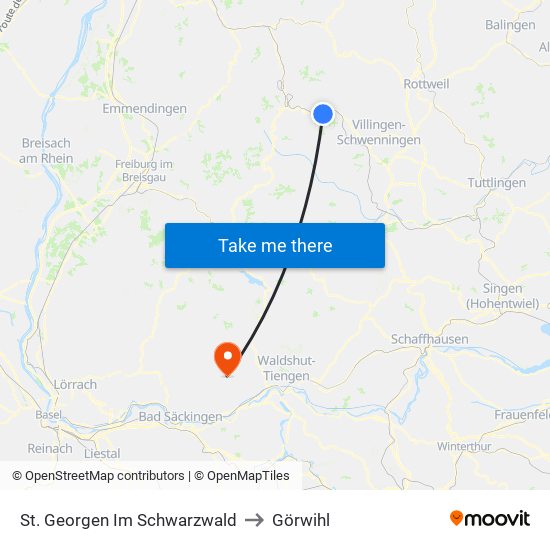 St. Georgen Im Schwarzwald to Görwihl map