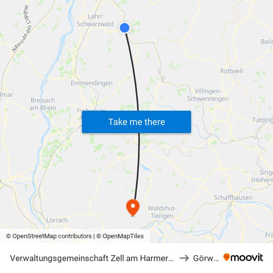 Verwaltungsgemeinschaft Zell am Harmersbach to Görwihl map