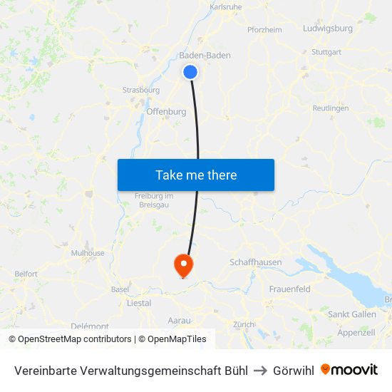 Vereinbarte Verwaltungsgemeinschaft Bühl to Görwihl map