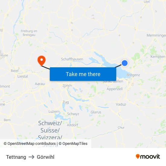 Tettnang to Görwihl map
