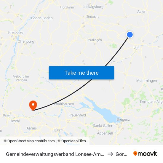 Gemeindeverwaltungsverband Lonsee-Amstetten to Görwihl map