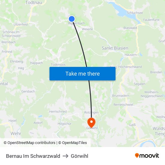 Bernau Im Schwarzwald to Görwihl map