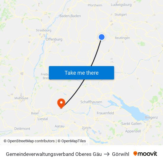 Gemeindeverwaltungsverband Oberes Gäu to Görwihl map