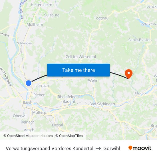 Verwaltungsverband Vorderes Kandertal to Görwihl map