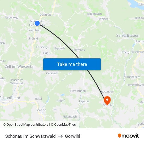 Schönau Im Schwarzwald to Görwihl map