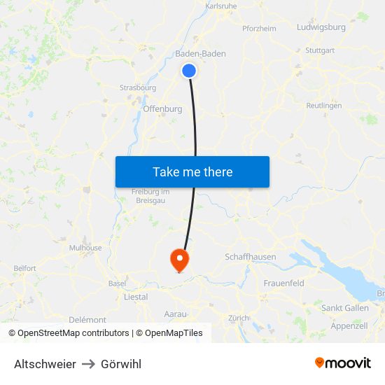 Altschweier to Görwihl map