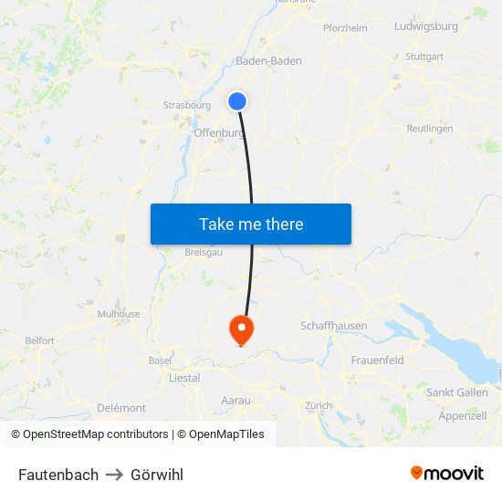 Fautenbach to Görwihl map