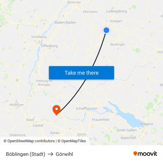 Böblingen (Stadt) to Görwihl map